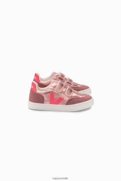 R2D2F2306Veja V-12 CHROMEFREE LEATHER NACRE ROSE FLUO