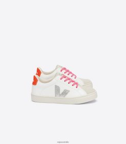 R2D2F2335Veja ESPLAR LACES CHROMEFREE LEATHER WHITE SILVER ORANGE FLUO
