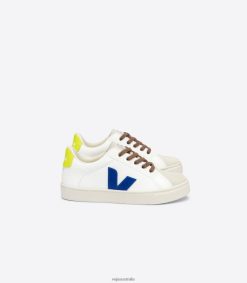 R2D2F2341Veja ESPLAR LACES CHROMEFREE LEATHER WHITE INDIGO JAUNE FLUO