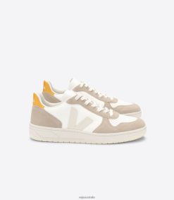 R2D2F269Veja V-10 CHROMEFREE LEATHER WHITE SAHARA OURO